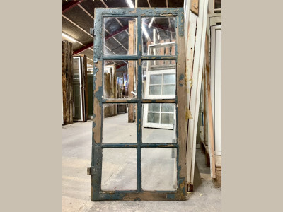 Antik 8-ruders vinduesramme m. blæst glas