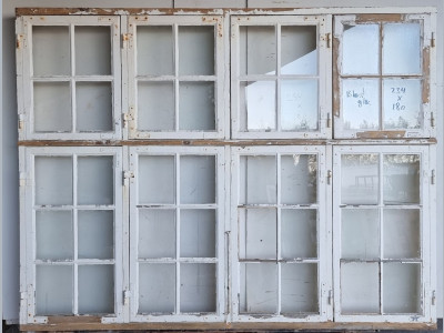 Stort 4+4 fags palævindue m. blæst glas
