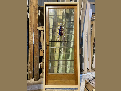 Unik, fransk dør m. blyindfattede ruder og motiv